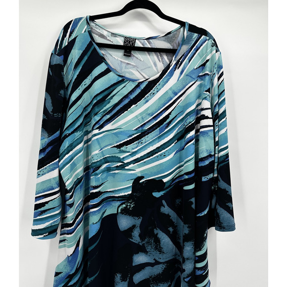 Clara Sun Woo Tunic Top Womens 3X Abstract Print Asymmetrical Made in USA - Picture 2 of 12